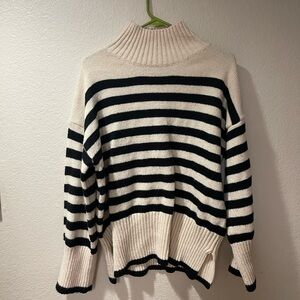Pink Lily Black and Cream Striped Turtleneck Sweater
